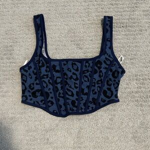 Corset style Leopard Print Blue Crop Top
